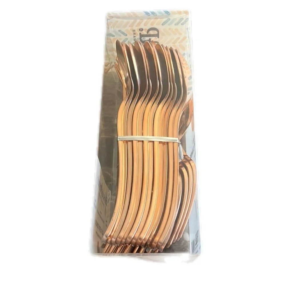 Host And Porter Rose Gold Plastic Flatware Cutlery Combo Set Full Size 48 Pieces